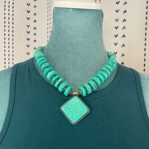 Chic Turquoise Necklace with Square Pendant
